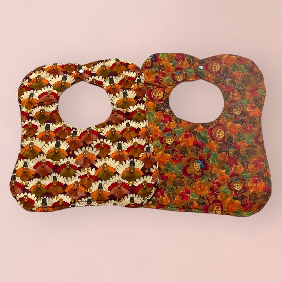 Lot/2 Handmade Thanksgiving Bibs OOAK - Picture 1 of 10